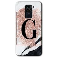 Xiaomi Redmi Note 9 Pembe Mermer Desenli G Harfi Baskılı Uyumlu Silikon Kılıf