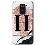 Xiaomi Redmi Note 9 Pembe Mermer Desenli H Harfi Baskılı Uyumlu Silikon Kılıf