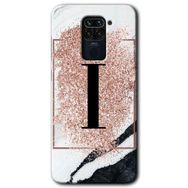 Xiaomi Redmi Note 9 Pembe Mermer Desenli I Harfi Baskılı Uyumlu Silikon Kılıf