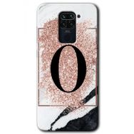 Xiaomi Redmi Note 9 Pembe Mermer Desenli O Harfi Baskılı Uyumlu Silikon Kılıf