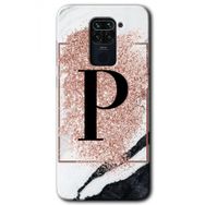 Xiaomi Redmi Note 9 Pembe Mermer Desenli P Harfi Baskılı Uyumlu Silikon Kılıf