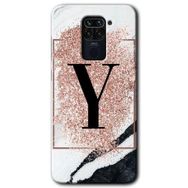Xiaomi Redmi Note 9 Pembe Mermer Desenli Y Harfi Baskılı Uyumlu Silikon Kılıf