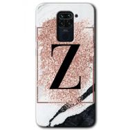 Xiaomi Redmi Note 9 Pembe Mermer Desenli Z Harfi Baskılı Uyumlu Silikon Kılıf