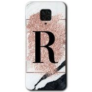 Xiaomi Redmi Note 9 Pro Pembe Mermer Desenli R Harfi Baskılı Uyumlu Silikon Kılıf