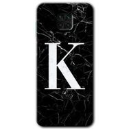 Xiaomi Redmi Note 9 Pro Siyah Mermer Desenli K Harfi Baskılı Uyumlu Silikon Kılıf