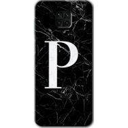 Xiaomi Redmi Note 9 Pro Siyah Mermer Desenli P Harfi Baskılı Uyumlu Silikon Kılıf