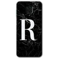 Xiaomi Redmi Note 9 Pro Siyah Mermer Desenli R Harfi Baskılı Uyumlu Silikon Kılıf