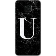 Xiaomi Redmi Note 9 Pro Siyah Mermer Desenli Ü Harfi Baskılı Uyumlu Silikon Kılıf