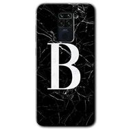 Xiaomi Redmi Note 9 Siyah Mermer Desenli B Harfi Baskılı Uyumlu Silikon Kılıf