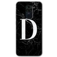 Xiaomi Redmi Note 9 Siyah Mermer Desenli D Harfi Baskılı Uyumlu Silikon Kılıf