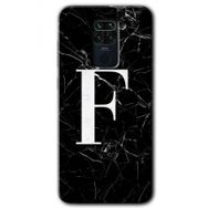 Xiaomi Redmi Note 9 Siyah Mermer Desenli F Harfi Baskılı Uyumlu Silikon Kılıf
