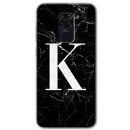 Xiaomi Redmi Note 9 Siyah Mermer Desenli K Harfi Baskılı Uyumlu Silikon Kılıf
