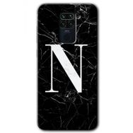 Xiaomi Redmi Note 9 Siyah Mermer Desenli N Harfi Baskılı Uyumlu Silikon Kılıf