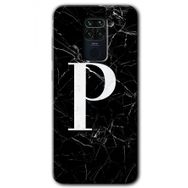 Xiaomi Redmi Note 9 Siyah Mermer Desenli P Harfi Baskılı Uyumlu Silikon Kılıf