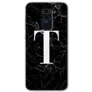 Xiaomi Redmi Note 9 Siyah Mermer Desenli T Harfi Baskılı Uyumlu Silikon Kılıf