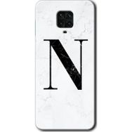 Xiaomi Redmi Note 9S Beyaz Mermer Desenli N Harfi Baskılı Uyumlu Silikon Kılıf