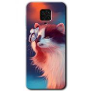 Xiaomi Redmi Note 9S Cat Butterfly Baskılı Uyumlu Silikon Kılıf