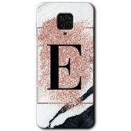 Xiaomi Redmi Note 9s Pembe Mermer Desenli E Harfi Baskılı Uyumlu Silikon Kılıf