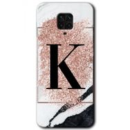 Xiaomi Redmi Note 9s Pembe Mermer Desenli K Harfi Baskılı Uyumlu Silikon Kılıf