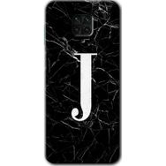 Xiaomi Redmi Note 9s Siyah Mermer Desenli J Harfi Baskılı Uyumlu Silikon Kılıf