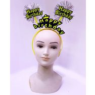 Xnews Happy Birthday Püsküllü Neon Sarı Renk 22x19 cm Doğum Günü Tacı