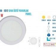 Ycl ASM-1012G 12W Sıvaüstü Yuvarlak Günış Led Panel