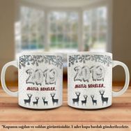 Yeni Yıl 2019 Mutlu Seneler Geyikli Tasarım Kupa Bardak