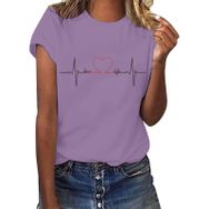 YRxUIAI Love Current A-Mor Baskılı Bisiklet Yaka Kısa Kollu Kadın T-shirt