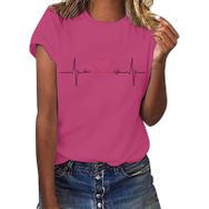 YRxUIAI Love Current A-Sıcak Pembe Baskılı Bisiklet Yaka Kısa Kollu Kadın T-shirt