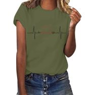YRxUIAI Love Current B-Ag Baskılı Bisiklet Yaka Kısa Kollu Kadın T-shirt