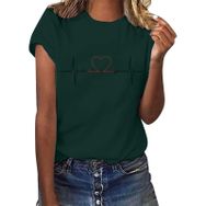 YRxUIAI Love Current B-Lacivert Baskılı Bisiklet Yaka Kısa Kollu Kadın T-shirt