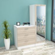 Yurudesign Nancy Aynalı Beyaz Şifonyer Gardrop