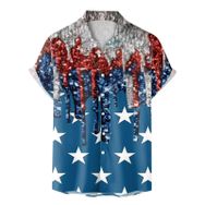 YWBleked Hawaii 3D Baskı Bağımsızlık Günü Denim Koyu Mavi Erkek Gömlek