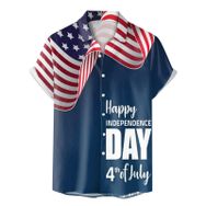 YWBleked Hawaii 3D Baskı Bağımsızlık Günü Denim Mavi Erkek Gömlek