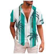 YWBleked Hawaii 3D Baskı Geleneksel Gök Mavisi Erkek Gömlek