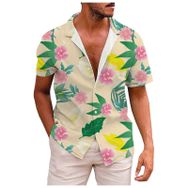 YWBleked Hawaii 3D Baskı Geleneksel Haki Erkek Gömlek