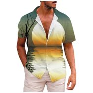 YWBleked Hawaii 3D Baskı Geleneksel Mavi AG Erkek Gömlek