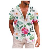 YWBleked Hawaii 3D Baskı Geleneksel Mavi Beyaz Erkek Gömlek