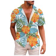 YWBleked Hawaii 3D Baskı Geleneksel Mavi Sarı Erkek Gömlek