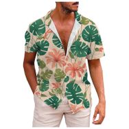 YWBleked Hawaii 3D Baskı Geleneksel Mavi Yeşil Erkek Gömlek