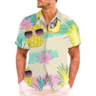 YWBleked Hawaii 3D Baskı Rahat Haki Erkek Gömlek