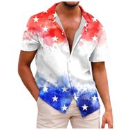 YWBleked Hawaii 3D Baskılı Bağımsızlık Günü Beyaz Erkek Gömlek
