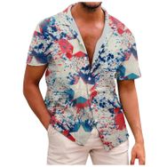 YWBleked Hawaii 3D Baskılı Bağımsızlık Günü Dijital Beyaz Erkek Gömlek