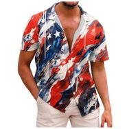 YWBleked Hawaii 3D Baskılı Bağımsızlık Günü Dijital Kırmızı Erkek Gömlek