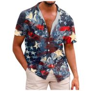 YWBleked Hawaii 3D Baskılı Bağımsızlık Günü Dijital Koyu Mavi Erkek Gömlek