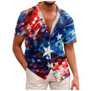 YWBleked Hawaii 3D Baskılı Bağımsızlık Günü Dijital Mavi Erkek Gömlek