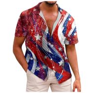 YWBleked Hawaii 3D Baskılı Bağımsızlık Günü Kırmızı Erkek Gömlek