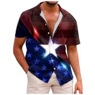 YWBleked Hawaii 3D Baskılı Bağımsızlık Günü Koyu Mavi Erkek Gömlek
