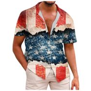 YWBleked Hawaii 3D Baskılı Bağımsızlık Günü Lacivert Erkek Gömlek