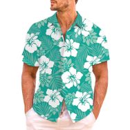 YWBleked Hawaii 3D Baskılı Çiçek Desenli Gök Mavisi Erkek Gömlek